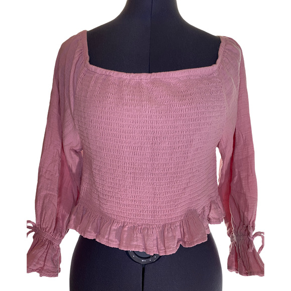 Cotton On Womens Size LG Boho Smocked Balloon Sleeve Blush Blouse - Picture 1 of 7
